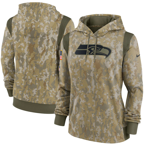 Women's Seattle Seahawks 2021 Camo Salute To Service Therma Performance Pullover Hoodie(Run Small)
